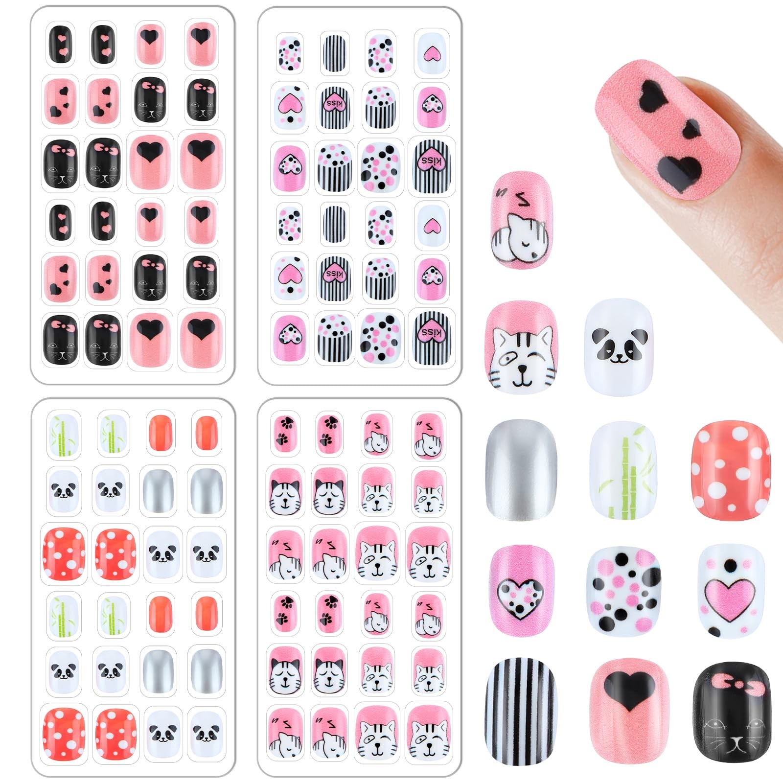 96 Pcs Fake Nail Press on Nails for Girls, Lovely False Nail Tips Pre-glue Fu…
