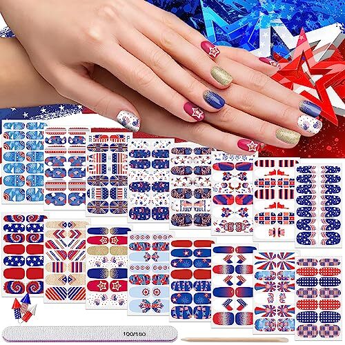 16 Sheets Nail Wraps 4th of July Nail Polish Stickers Self Independence Day