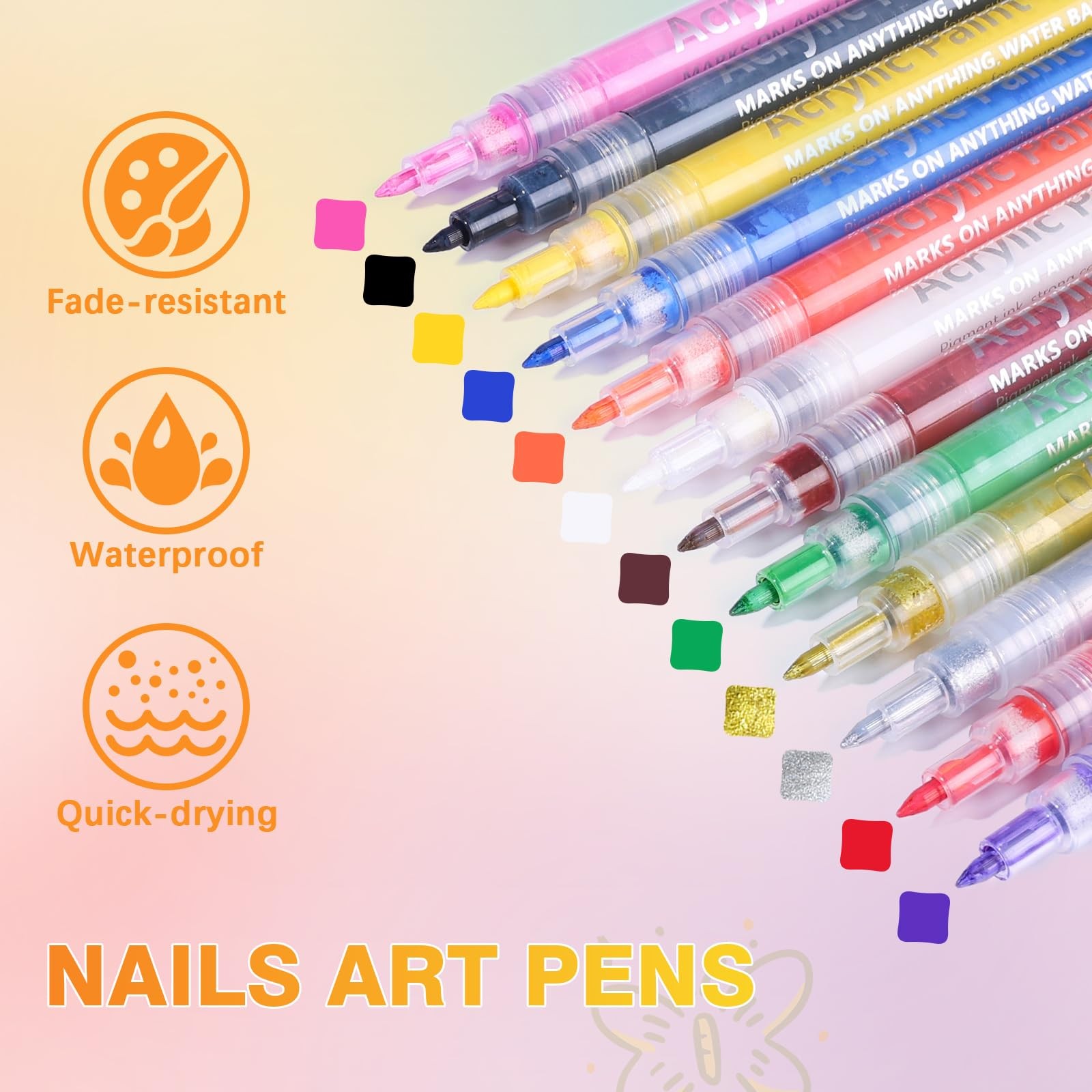Nail Art Pens Set Fine Tips: 12 Colors 3D Nail Polish Acrylic Pens 0.7MM