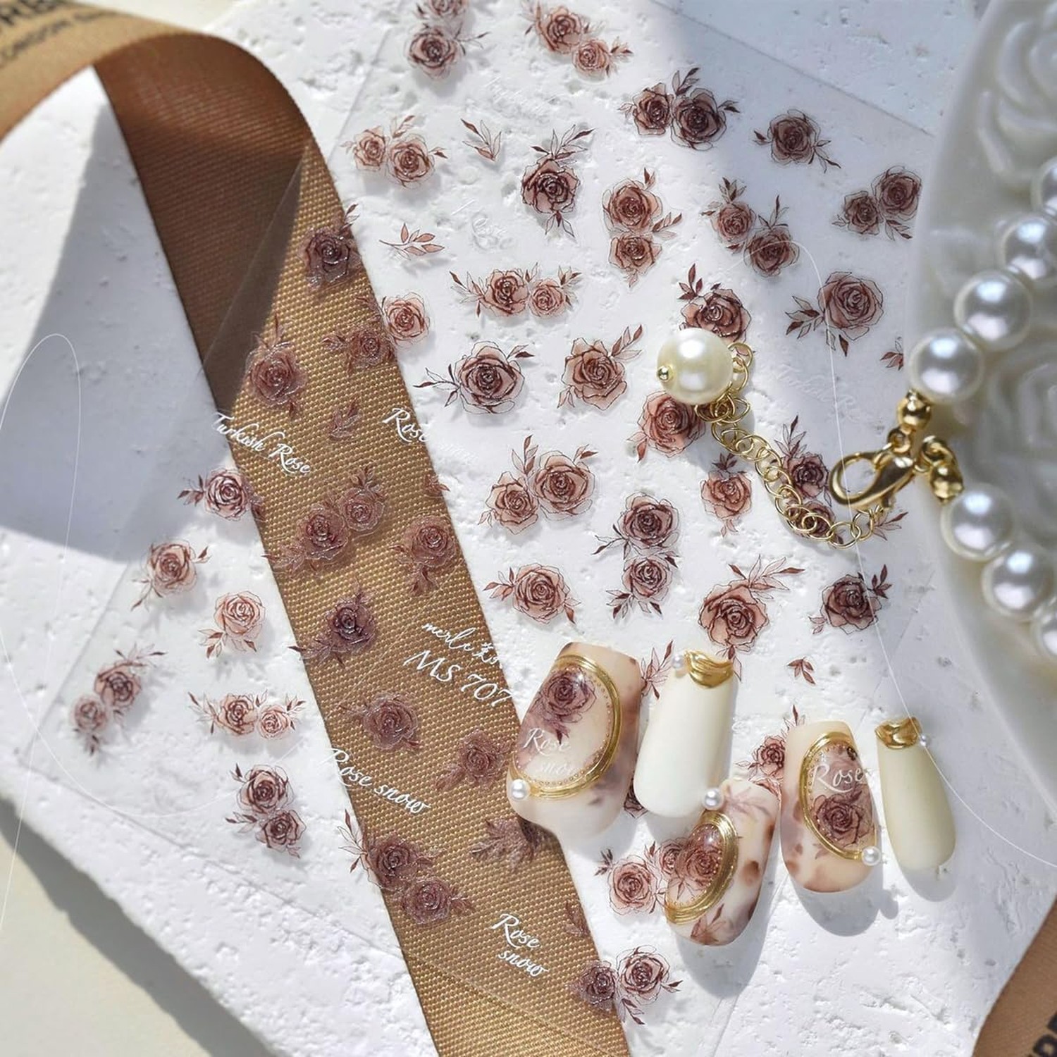 Rose Nail Stickers for Nail Art, Vintage Nail Decals Embossed for Valentine’s…