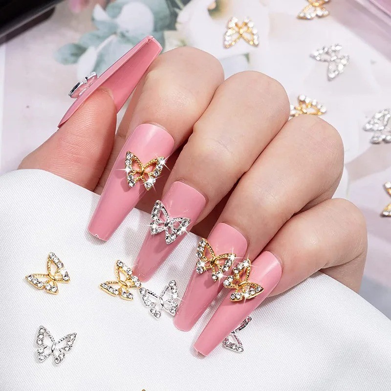 10pcs 3D Nail Art Jewelry Charms Crystal Butterfly Nail Tips Decorations