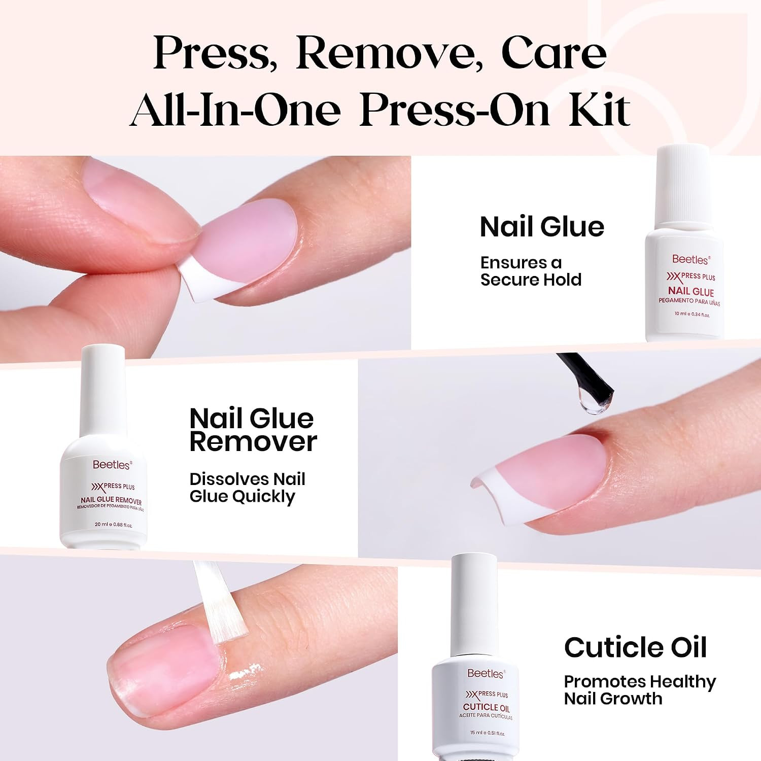X Press Gel Nail Kit: 7 Colors Short Almond French Tip Press on Nails Kit with 2