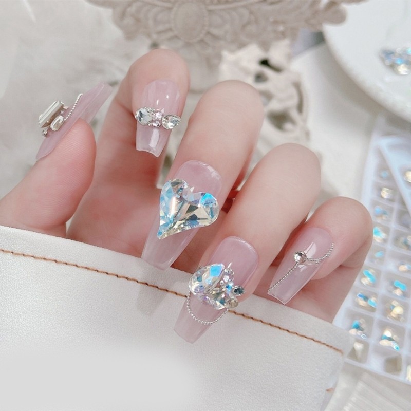 10 Pcs/Set Butterfly Shape Nail Rhinestones Waterdrop Nail Gems Heart Nail Charm