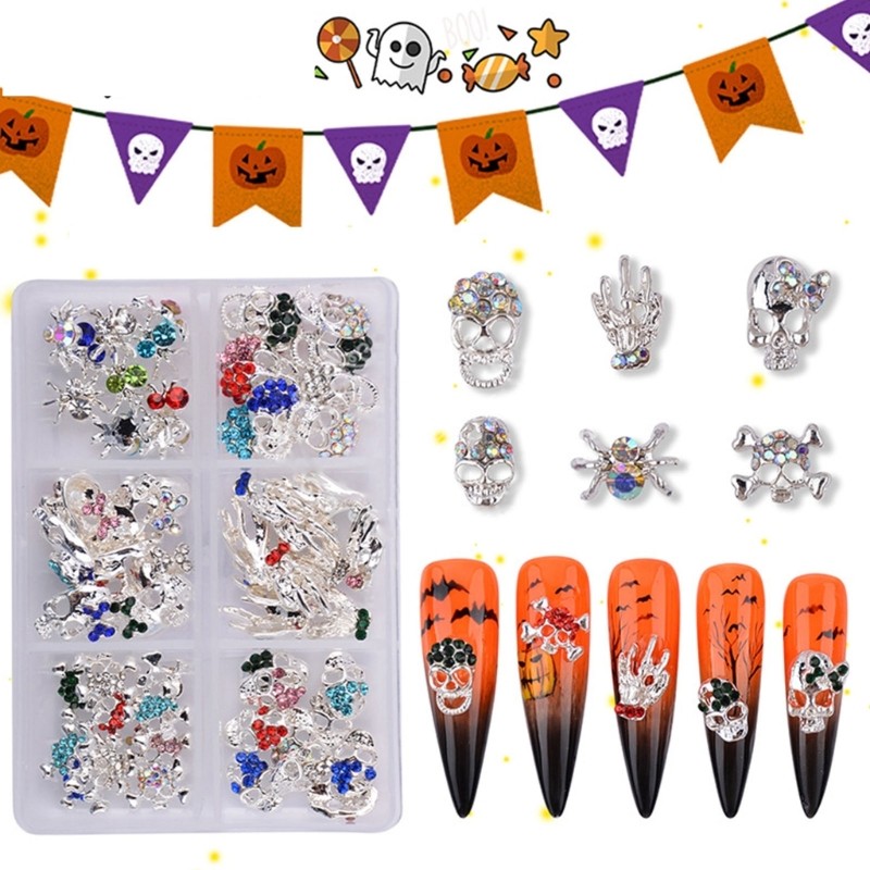 3D Halloween Nail Art Charms Alloy Nail Decoration Vintage Skeleton Bead