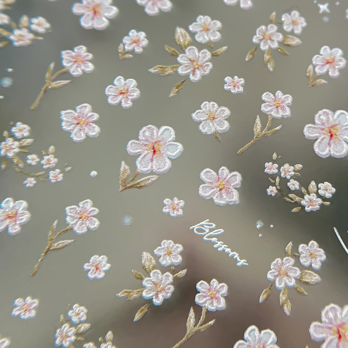 1Pcs Flower Nail Art Stickers Decals 5D Embossed Pink Flower Nail Decals Cute Sm