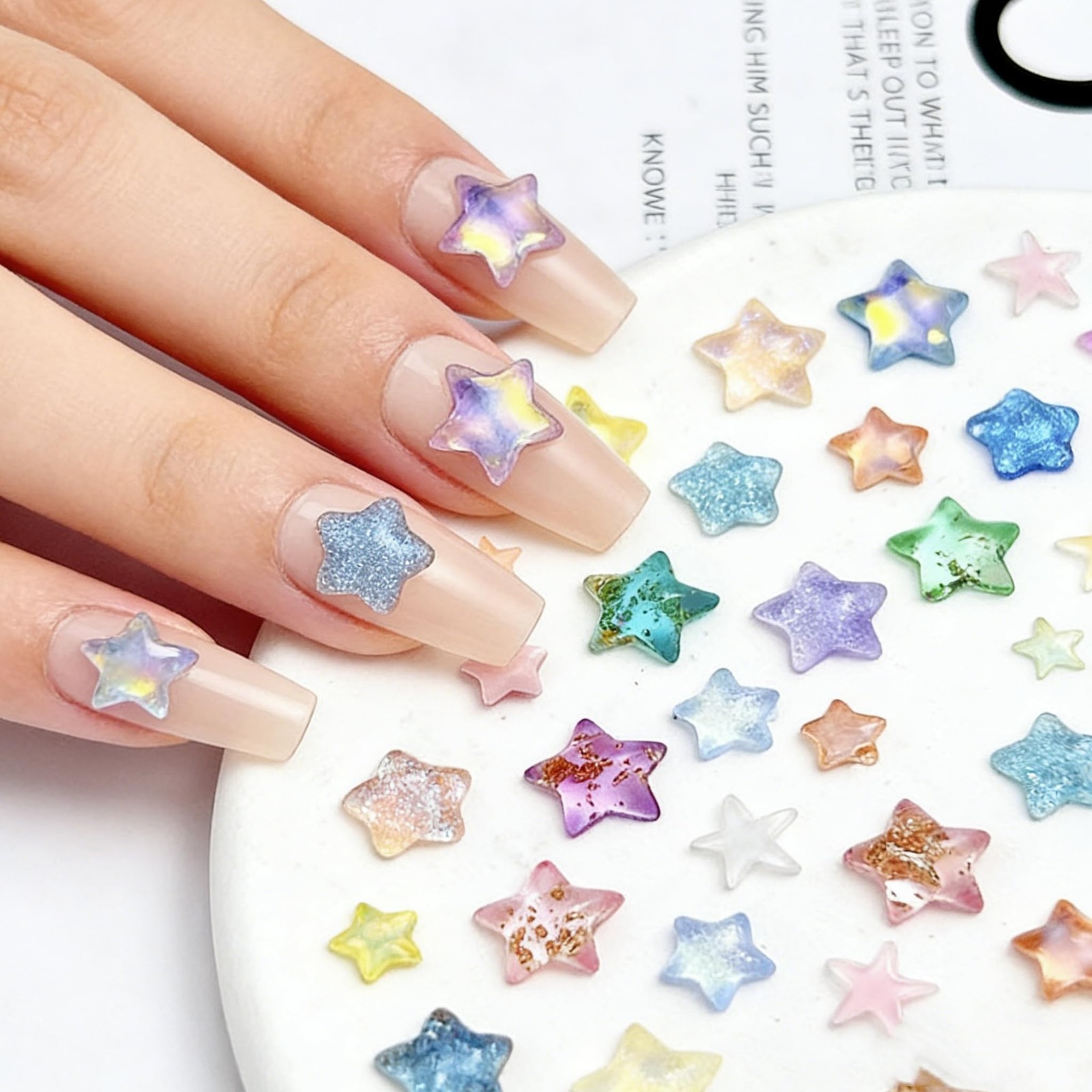 Tephrent Pink Resin Star Nail Rhinestones 250Pcs