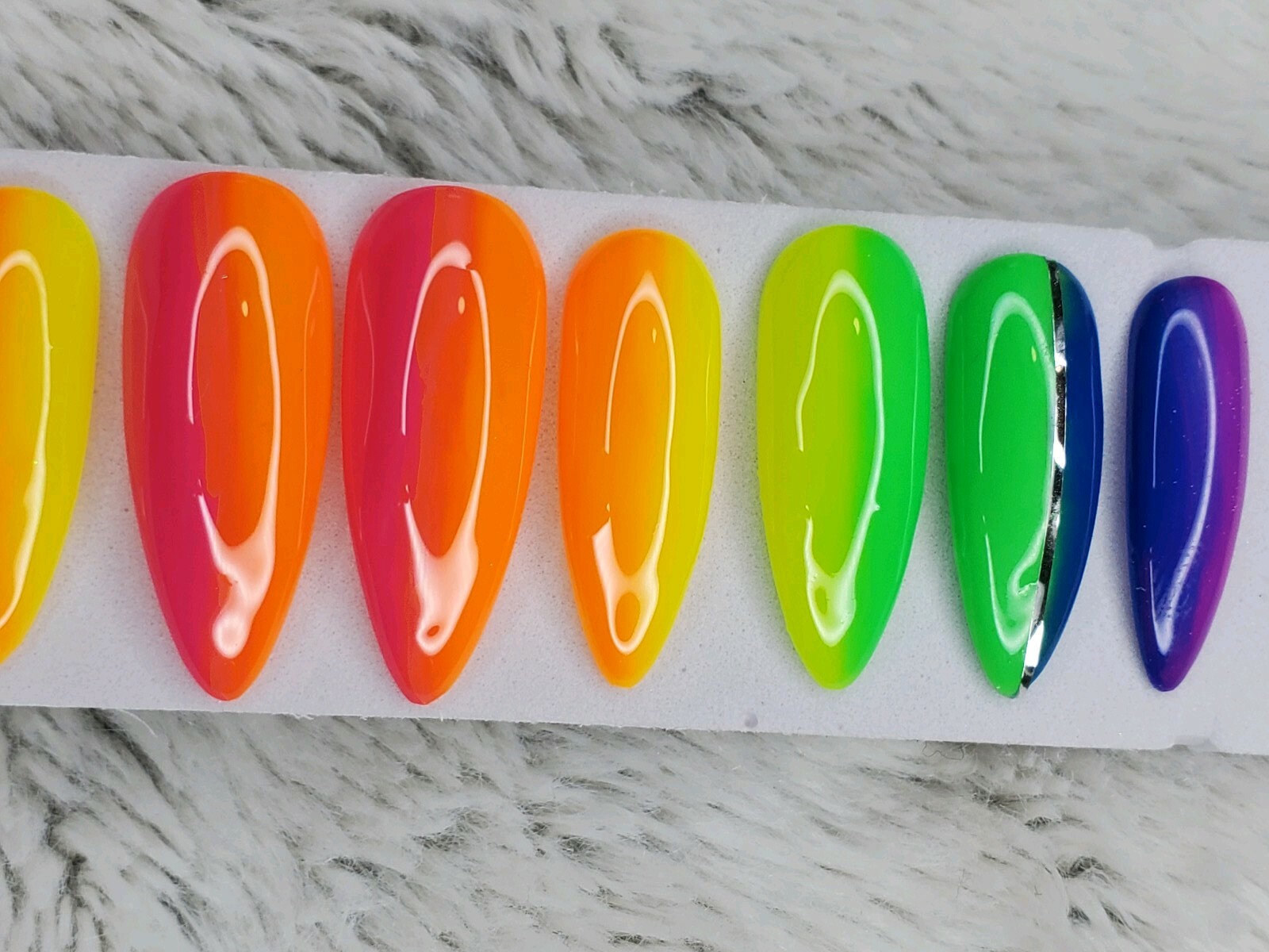Neon Rainbow ombre stiletto nails Gel Press On nails pride pink orange yellow