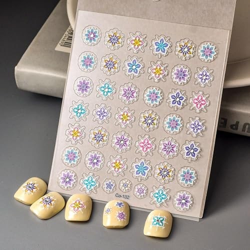 5D Embossed Nail Art Stickers, Bohemia Flower Rhinestone Retro Style 6