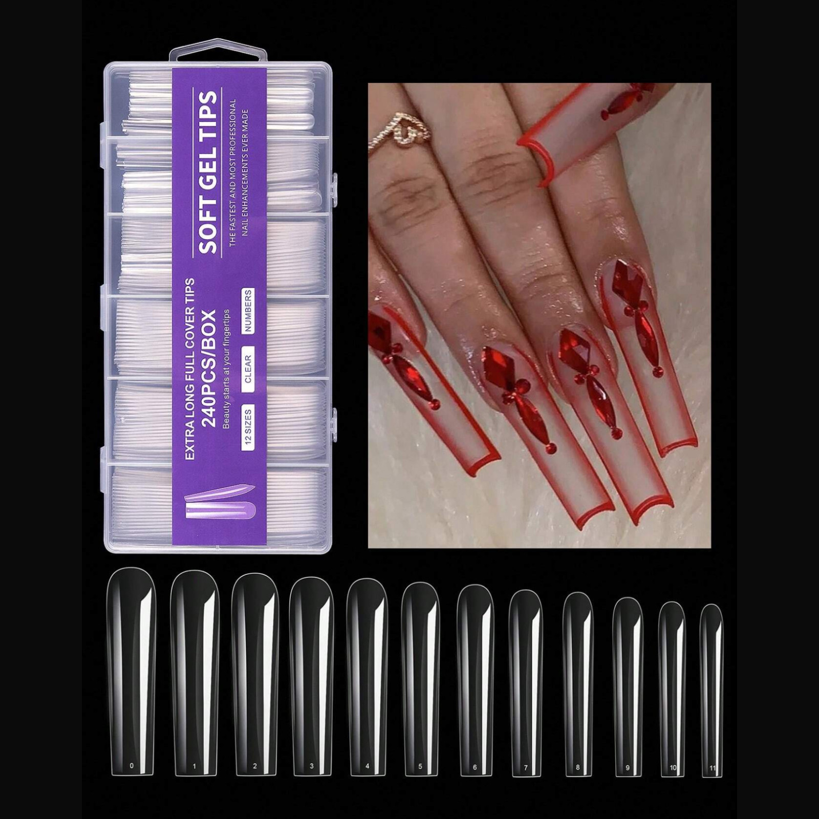 240pcs False Nails Super Long Ballerina Nails Press On Nail Full Cover for Women