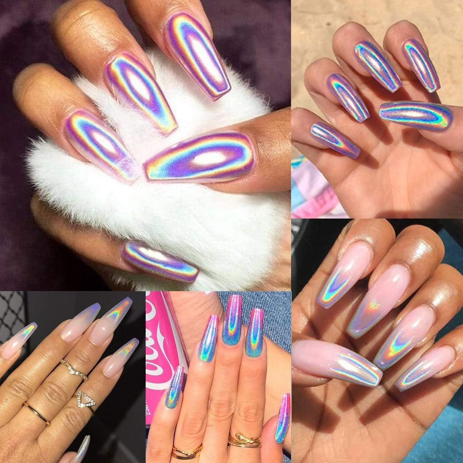 Holographic Nail Polishing Powder Fine Rainbow Holo Unicorn Mirror Laser Effe…