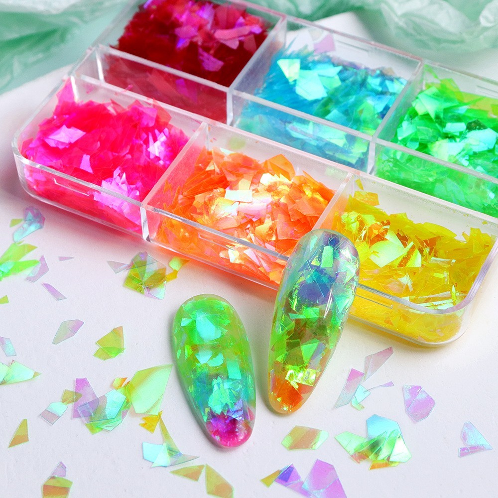 6 Grid DIY Nail Art Sequins Mixed Colors Nails Decoration Flakes Glitter