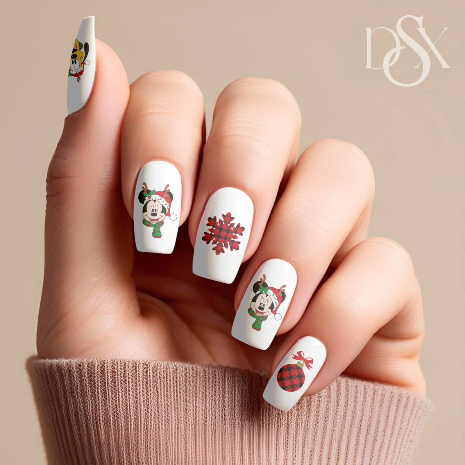 Minnie and Friends Christmas Nail Decals Water Transfer Clear Overlay