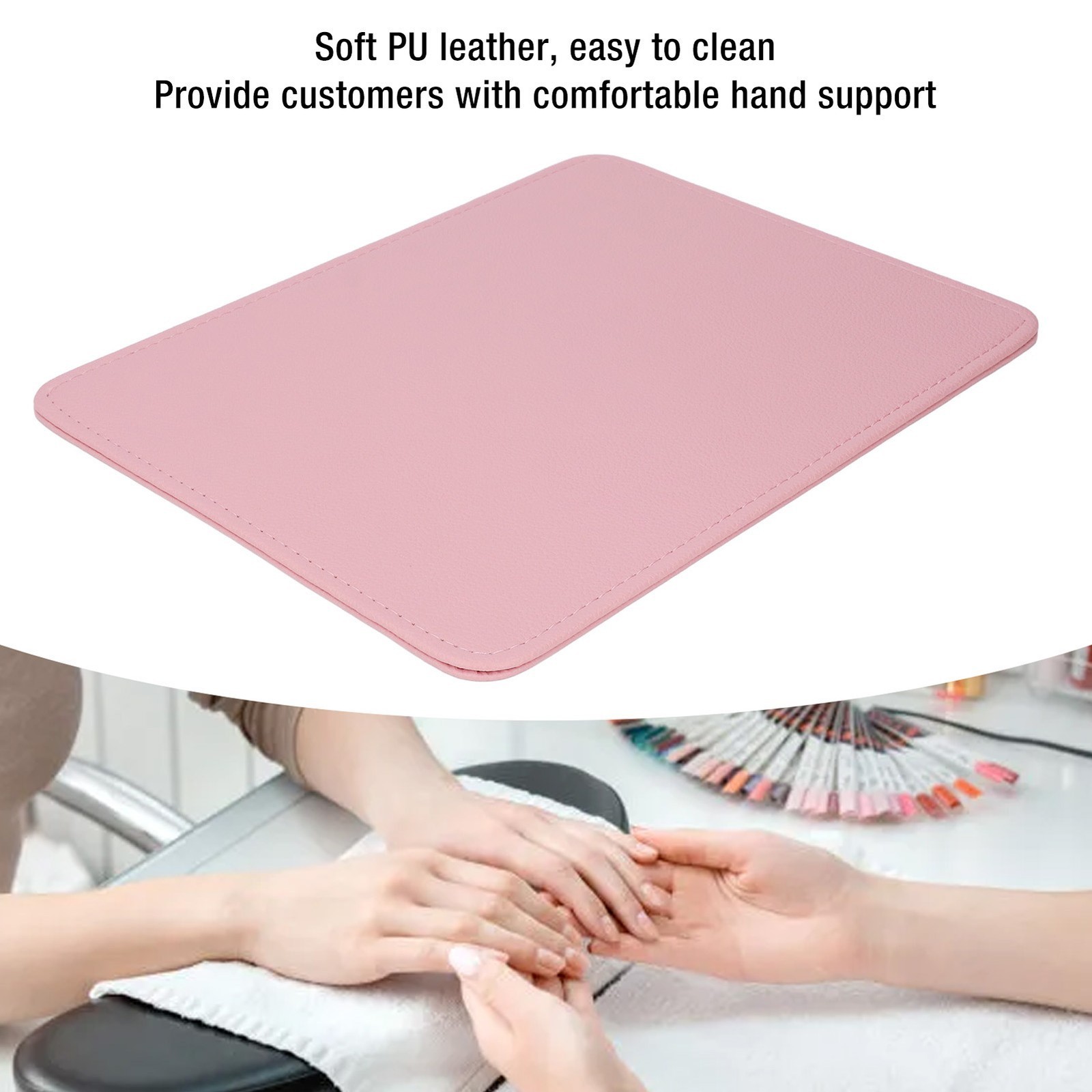 Pink Nail Art Table Mat PU Leather Washable Litchi Pattern Nail Pad Manicure