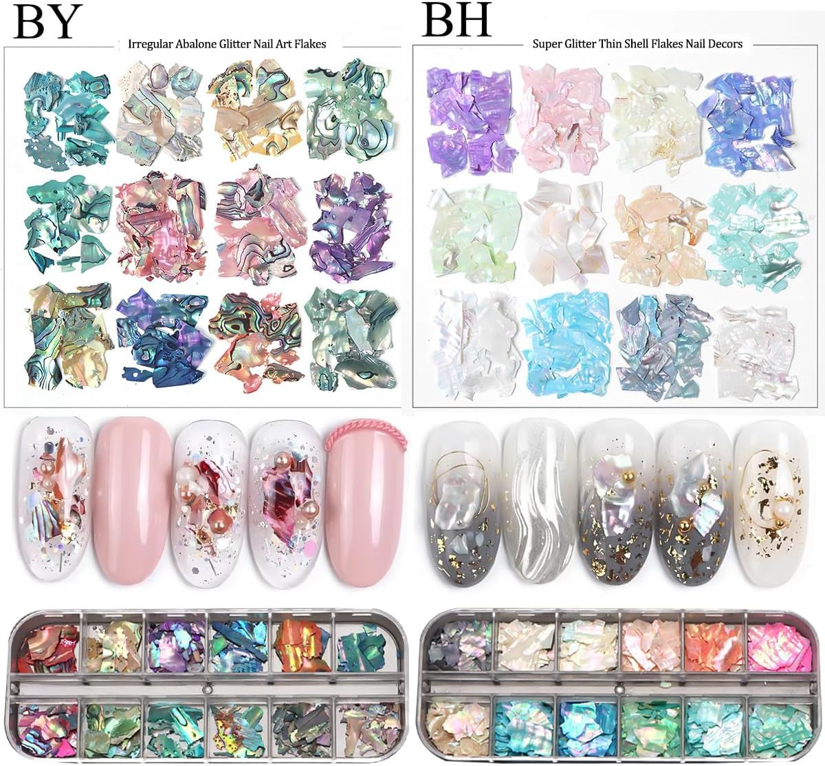 Aurora Shell Nail Glitter Flakes,Holographic Irregular Abalone Slices Sea Shell