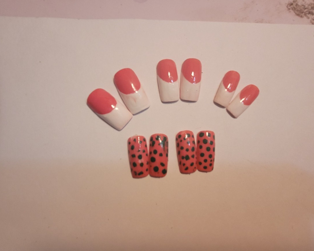 KAWAII FANTASY NAILS| Presson |Pink Size Large Square French point green #Damage
