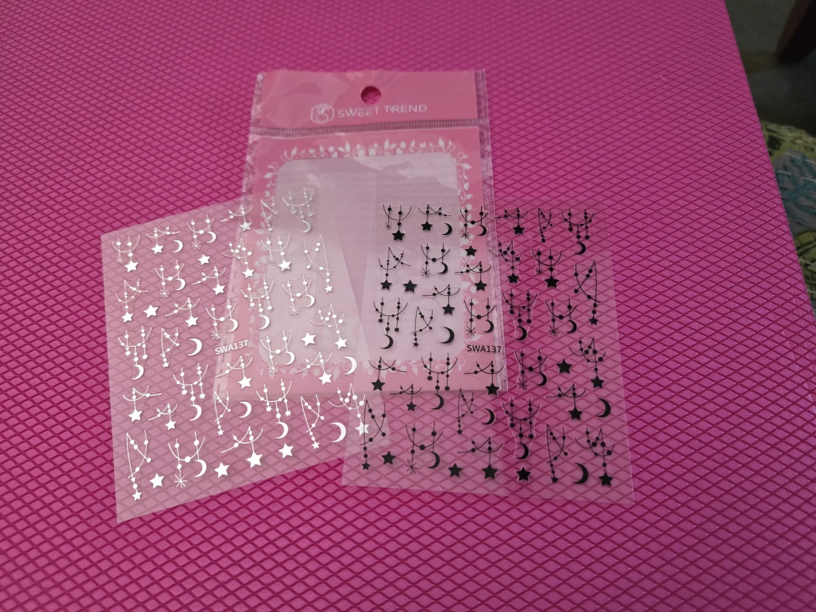 NEW 2 SHEETS SILVER AND BLACK BOHEMIAN CHANDALIER CELESTIAL SELF ADHESIVE NAIL