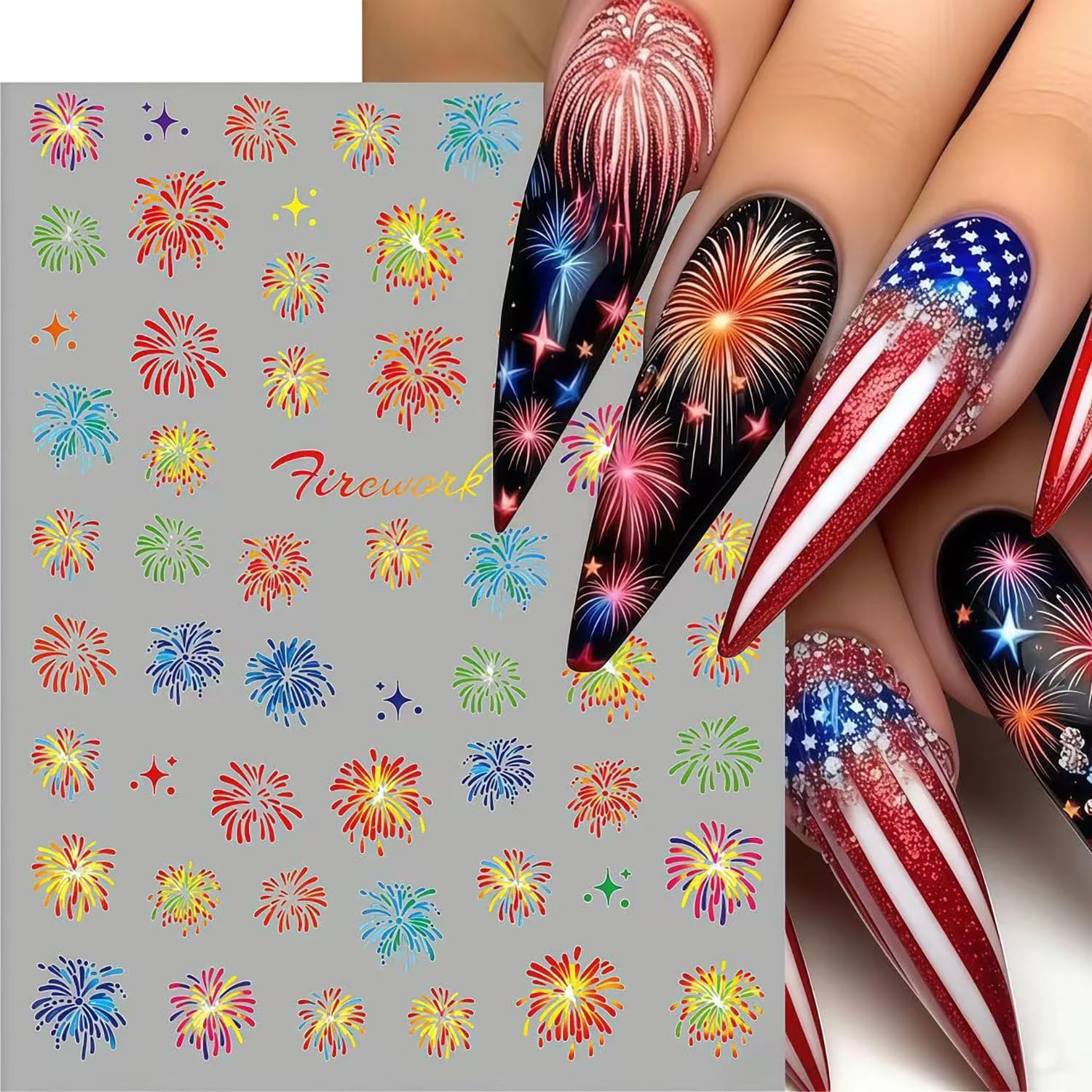4 Sheets Independence Day Fireworks Nail Art Stickers 4Th of July Nail Decals