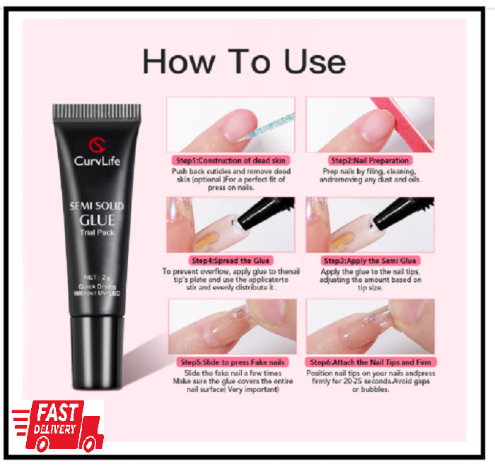 Curvlife Nail Tips Semi Solid Nail Glue 2G (5Pcs) – Super Strong, Soft Glue Gel