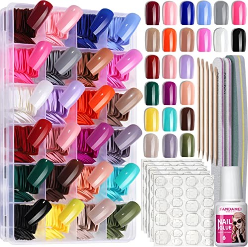 24 Colors Press on Nails Square, 24 Packs 576PCS Press on Medium Square Glossy