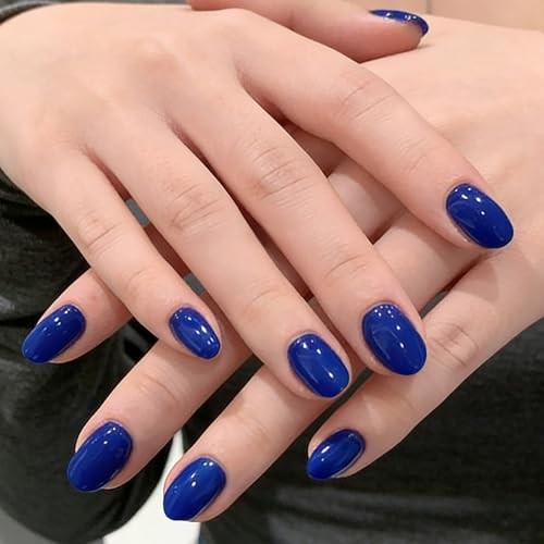 Dark Blue Press On Nails – Short Almond Fake Nails – Full Cover False Nails09