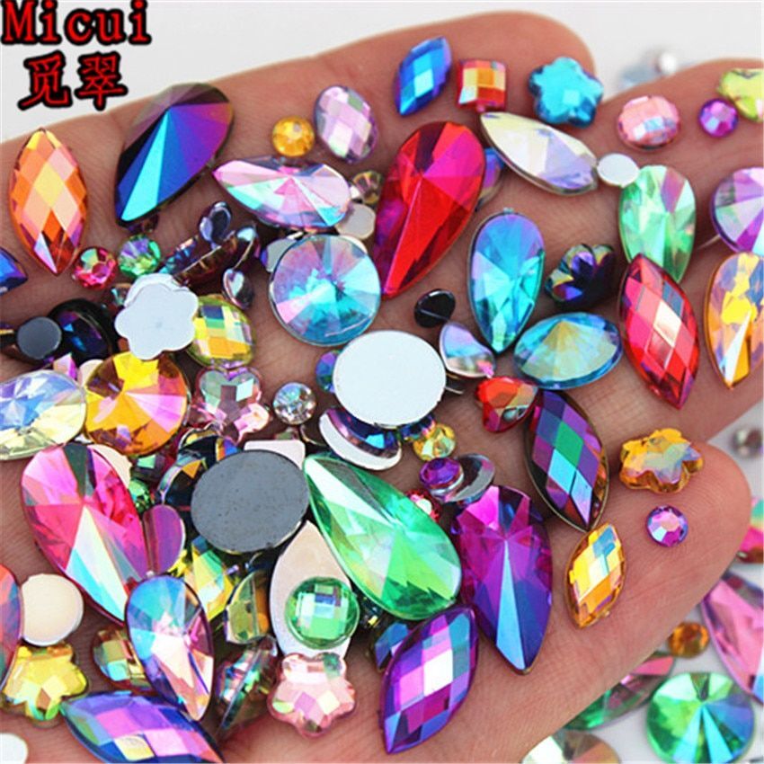 Mixed Shape Acrylic Bead 300pcs Non Hotfix Flatback Gem Beads 3D Nail Art Stones
