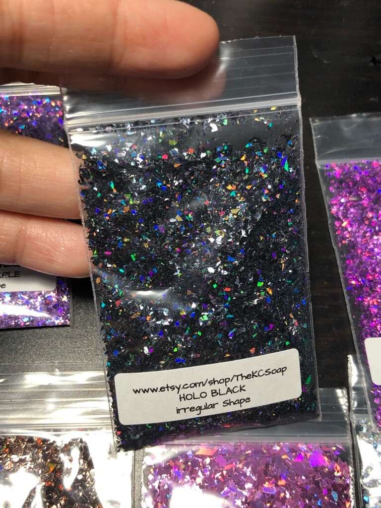 50g Solvent Resistant IRREGULAR CUT SHAPE Glitter HOLO BLACK ART Nail Craft