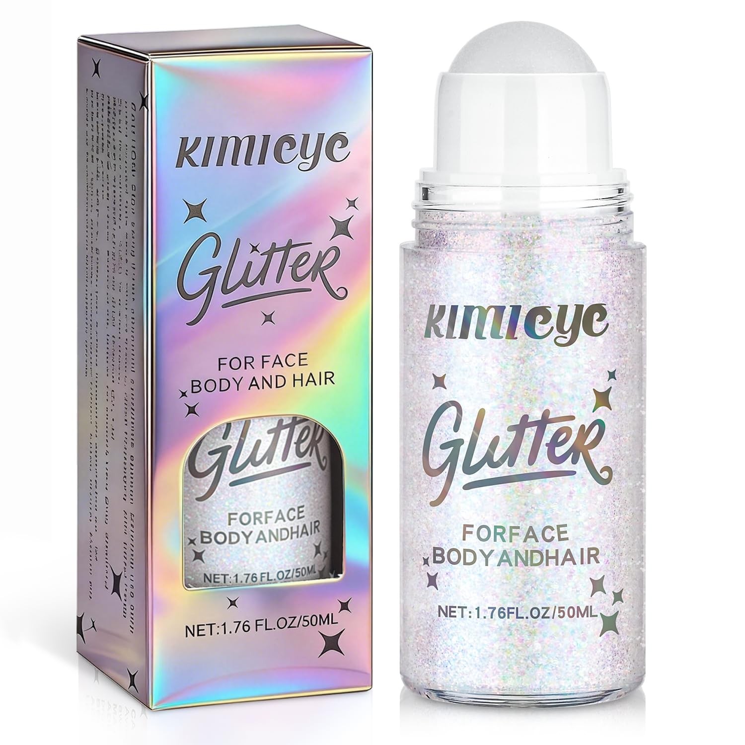 Roll-on Holographic Glitter Gel for Face and Body, Color Changing Body Glitte…