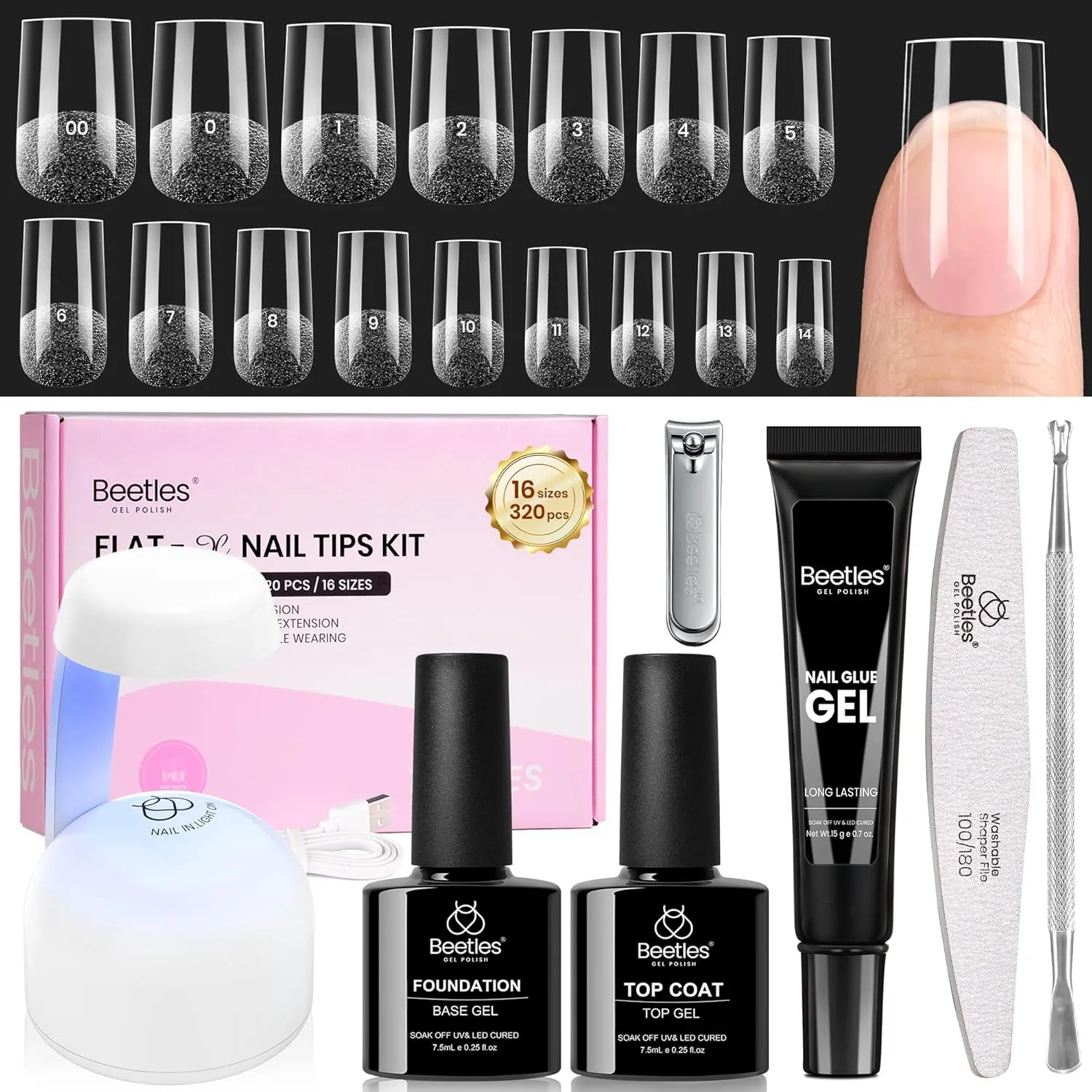 Short Almond Nail Tips Extension Set 240 Pcs With 9 In 1 Glue And UV LED Lamp