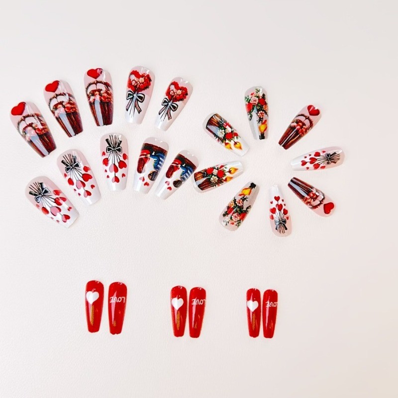 48 Pcs of Ballet Heart-shaped Multi-color Glossy Removable and Reusable Nail Art