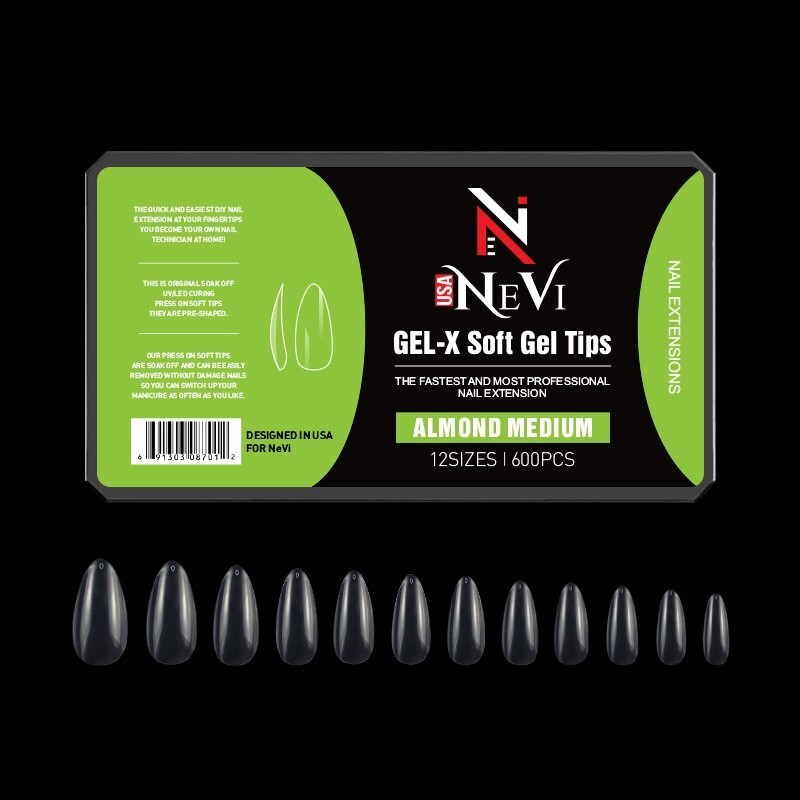Nail Gel-X Natural Box of Tips 12 Size NeVi USA (Almond Medium)