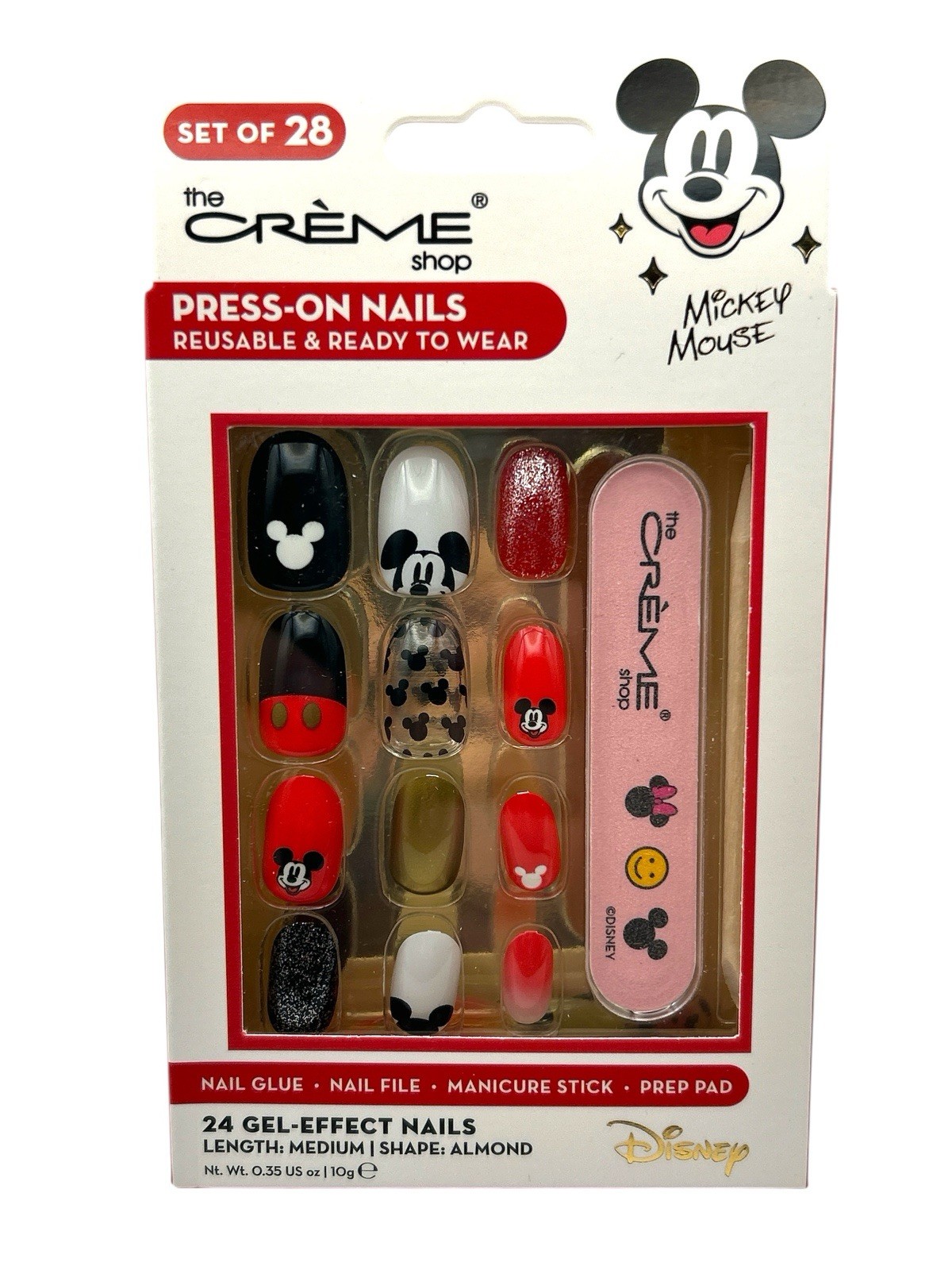 The Crème Shop Disney Mickey Mouse Press-On Nails Reusable Gel-Effect Almond NIB
