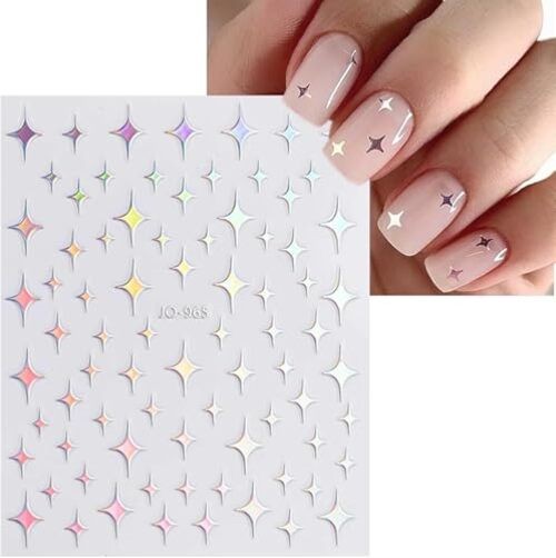 12 Sheets Nail Art Stickers Decals 3D Self Adhesive Silver Line Star Aurora