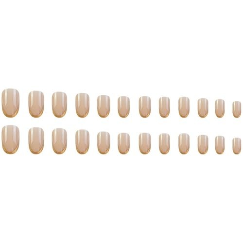 24Pcs Gold French Tip Press on Nails Short Almond Fake Nails Artificial Glossy