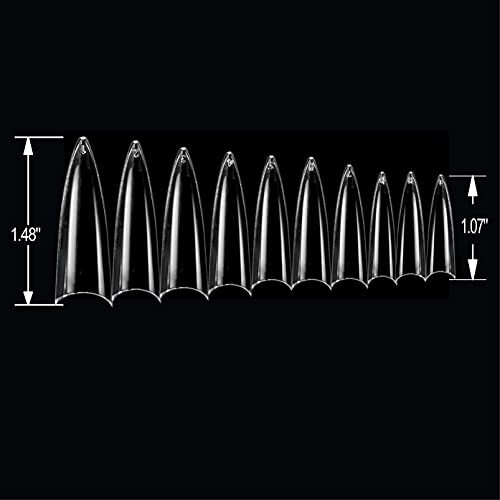 BeYou Clear Long Stiletto 500pcs False Fake Gel Nail Tips,10 Sizes With Clear
