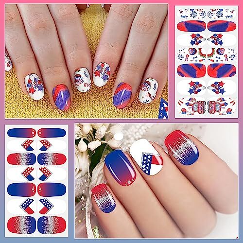 16 Sheets Nail Wraps 4th of July Nail Polish Stickers Self Independence Day