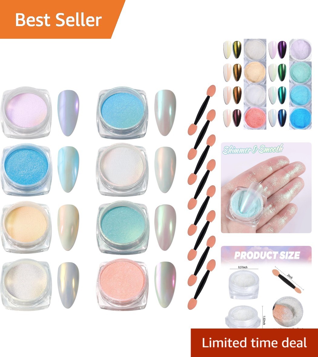 Mermaid Pearl Chrome Nail Powder Kit – 8 Colors Iridescent Nail Glitter