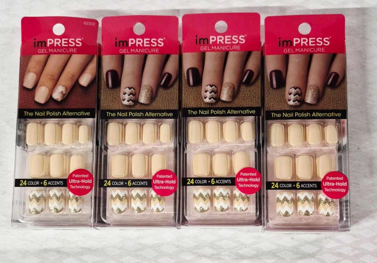 Kiss Impress Press-On Nails 24 Gel Nails Ultra Shine BOOGIE DOWN – LOT OF 4