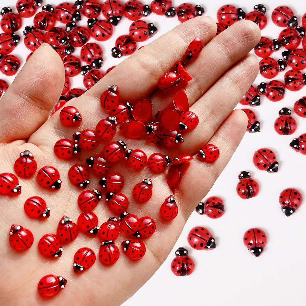 50Pcs Cute Insect Ladybug Nail Charms 3D Resin Ladybugs Nail Art Rhinestones