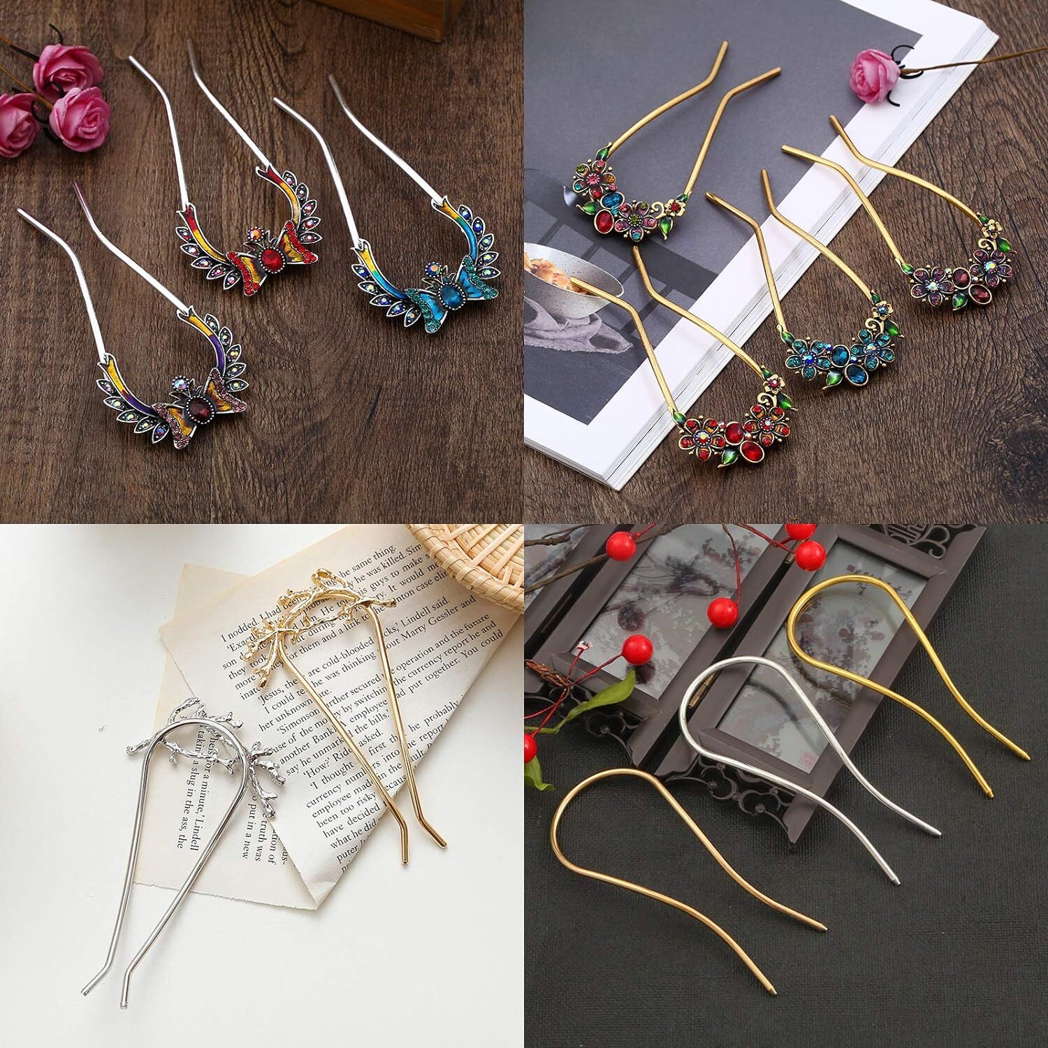 3 Pcs Simple U Shaped Metal Hair Pin Stick DIY Fork Gold,Silver