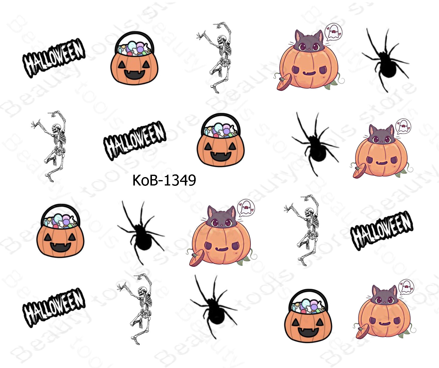 Nail Art Water Transfer Sticker Decal Halloween skeleton spider pumpkin KoB-1349