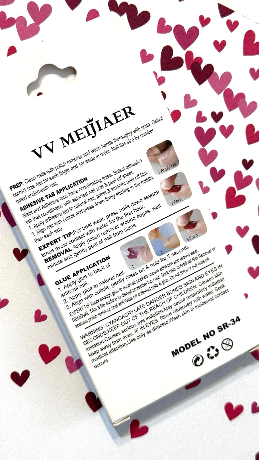 VV Meijiaer Magic Press On Nails Natural Look NUDE with WHITE FRENCH TIP & PEARL