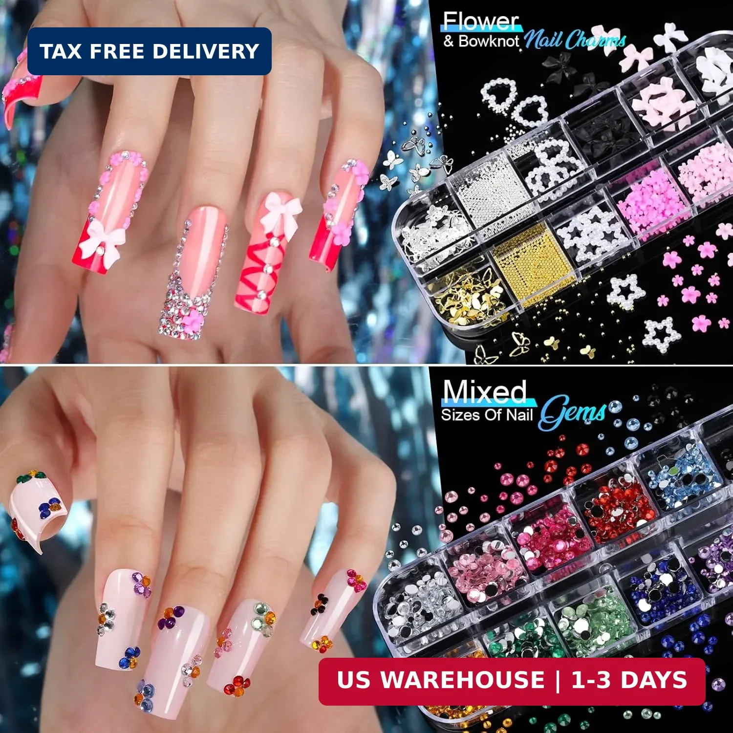 Nail Charms Nail Stickers for Nail Art Kit, 8 Boxes Nail Rhinestones Na
