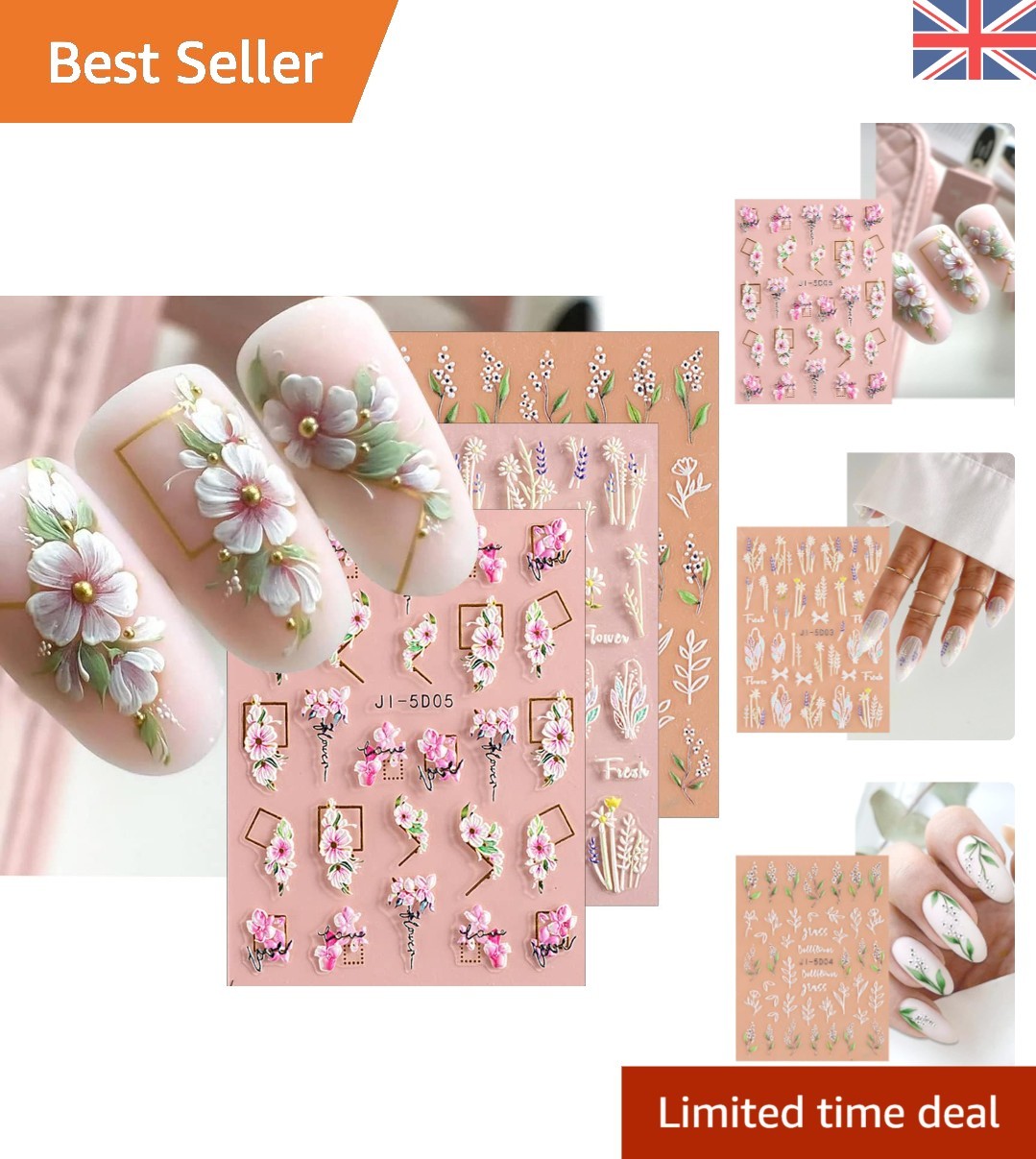 Waterproof 3D Flower Leaves Nail Stickers – Perfect Gift for Nail Lovers