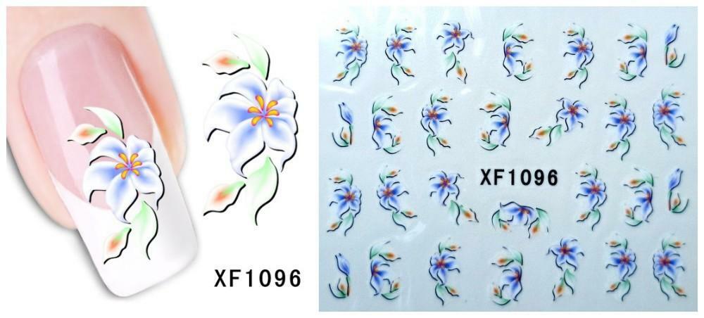 Nail Art Water Transfer Sticker Decal Stickers Pretty Flowers Green Blue XF1096