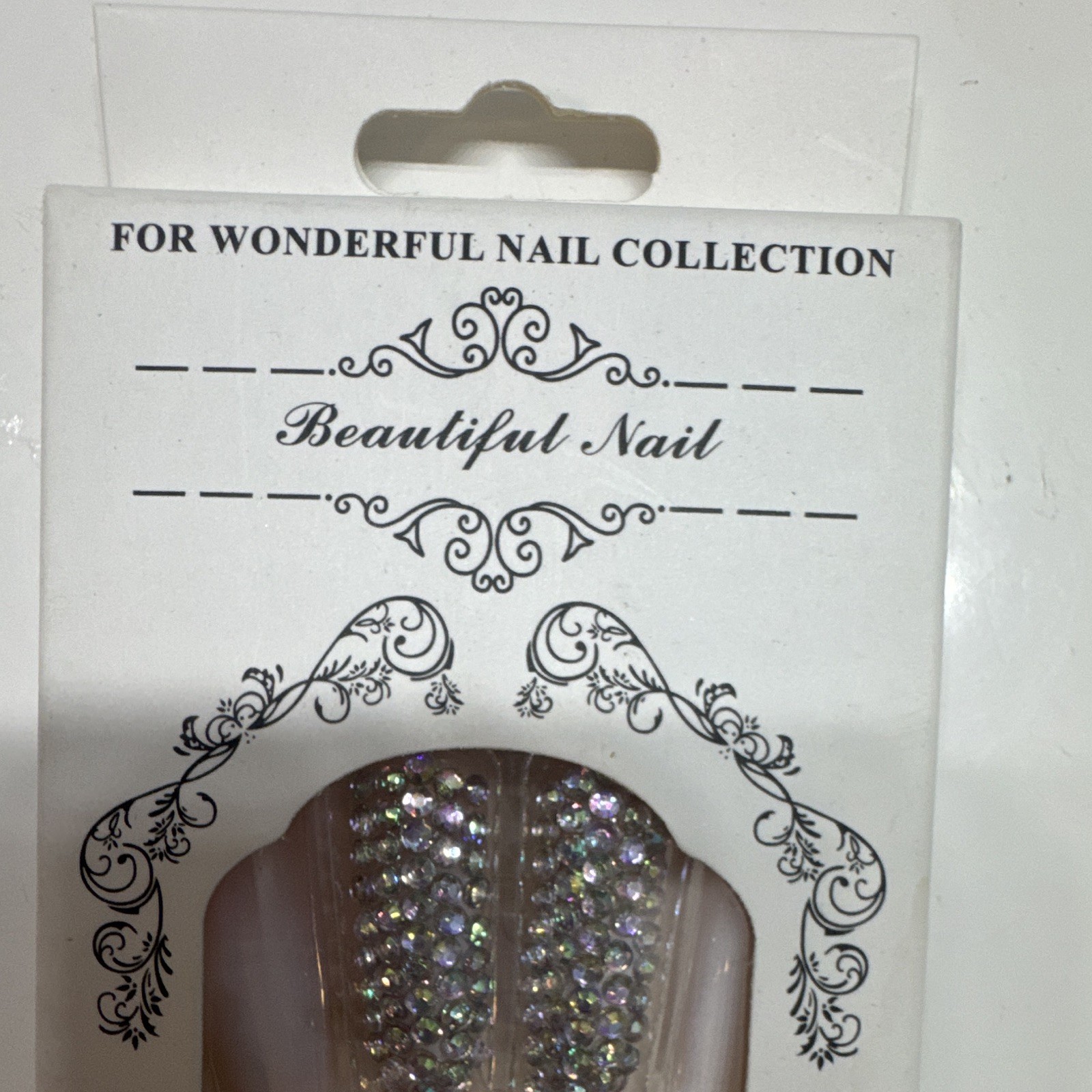 LE FAN Press-On Nails Pink/Silver Glitter Rhinestone Coffin Long, Glue Included