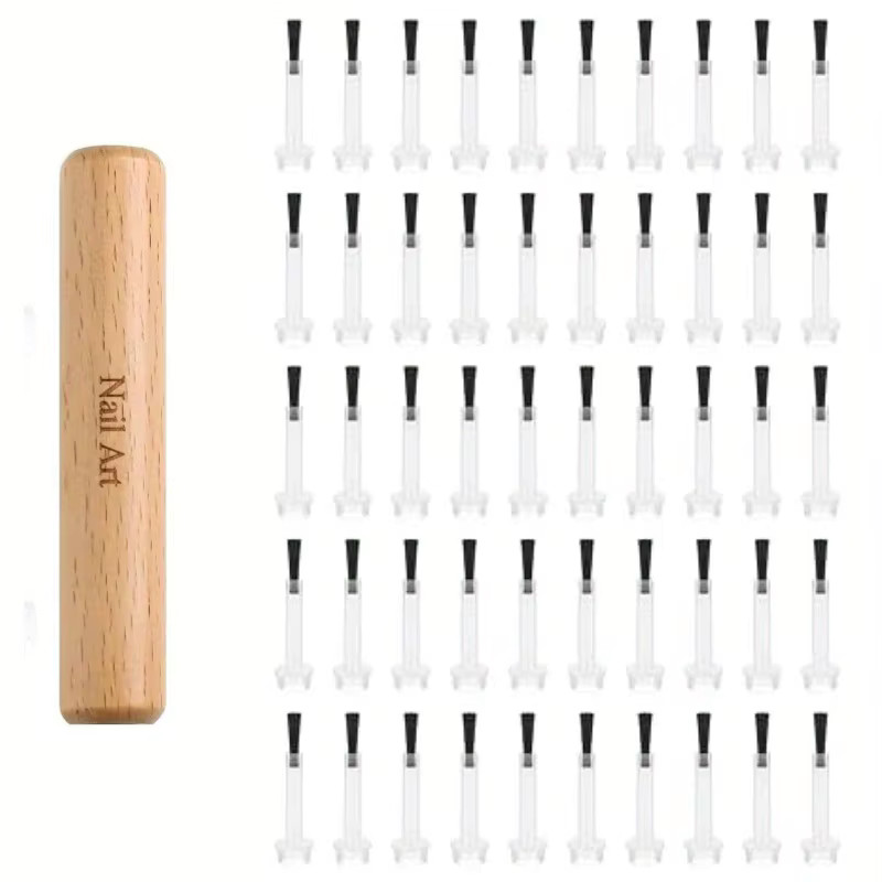 50 Pcs Professional Nail Art Brush Set with Detachable Wooden Grip-Multi-Func