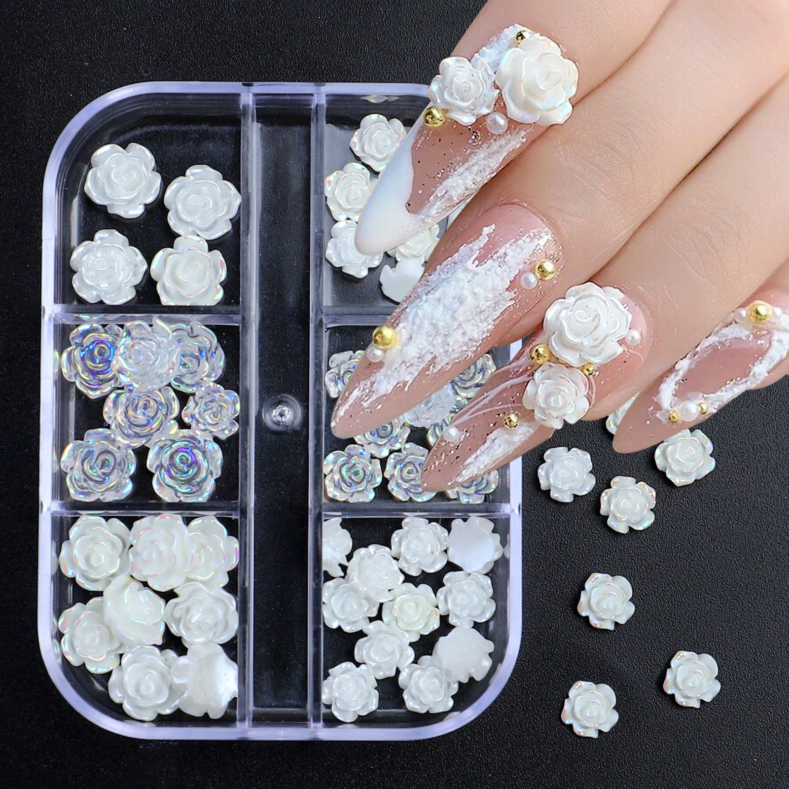 Mixed 3D Pearl Flowers Nail Decoration DIY Metal Beads Acrylic Nails Art Gem