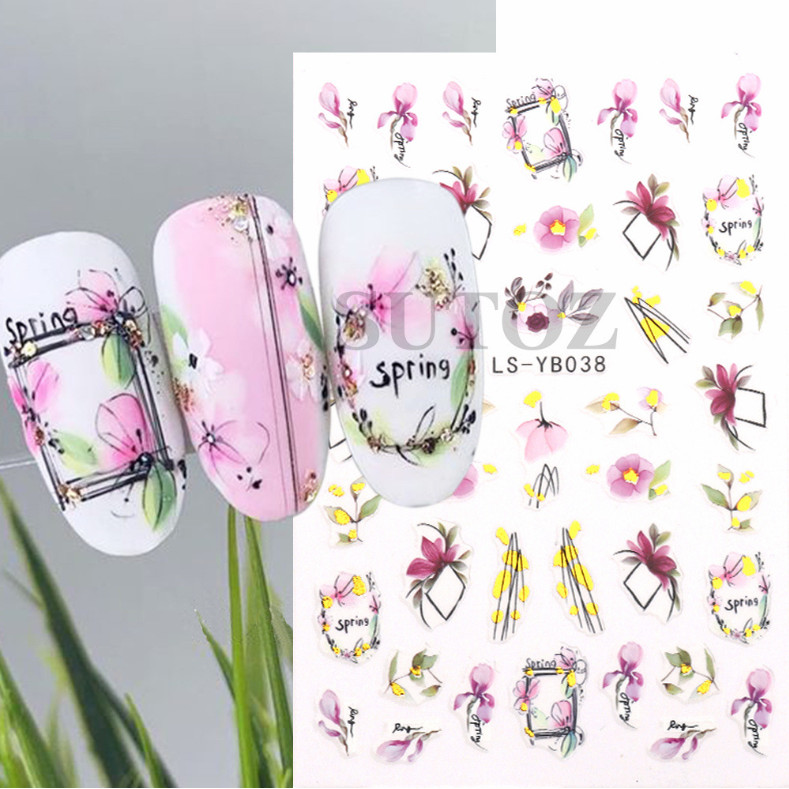 3D Self Adhesive Nail Art Golden French Line Spring Flower Butterfly Design NS48