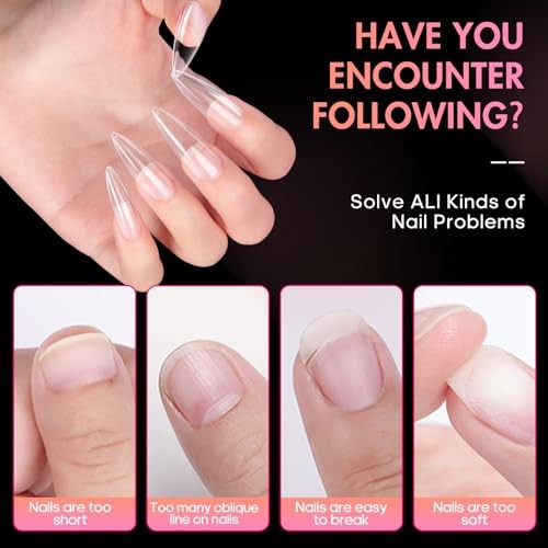 Long Almond Nail Tips 240pcs Stiletto Soft Gel Long Clear Almond Nail Tips