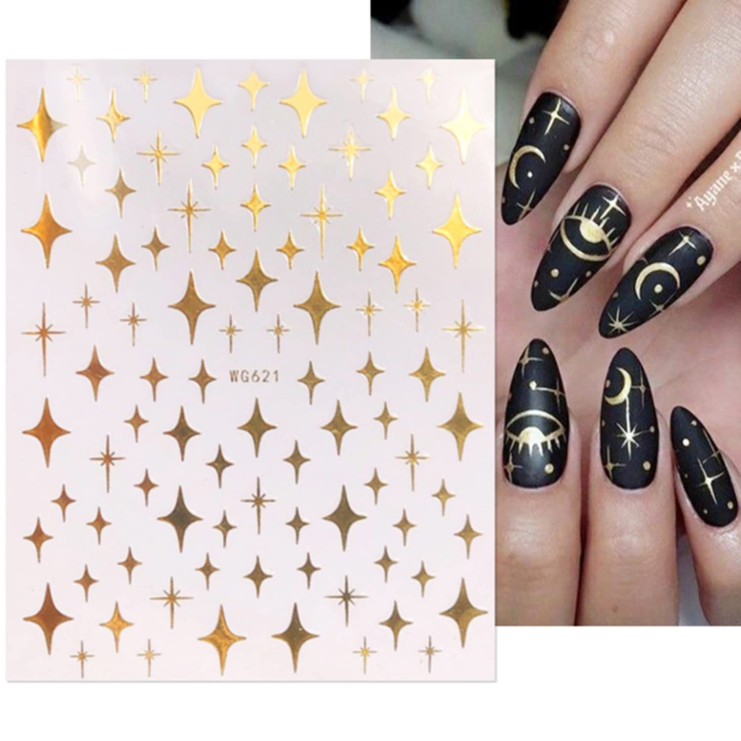 Gold Nail Stickers, -Adhesive 3D Designs – Love Heart, Stars, Circle, Triangl…
